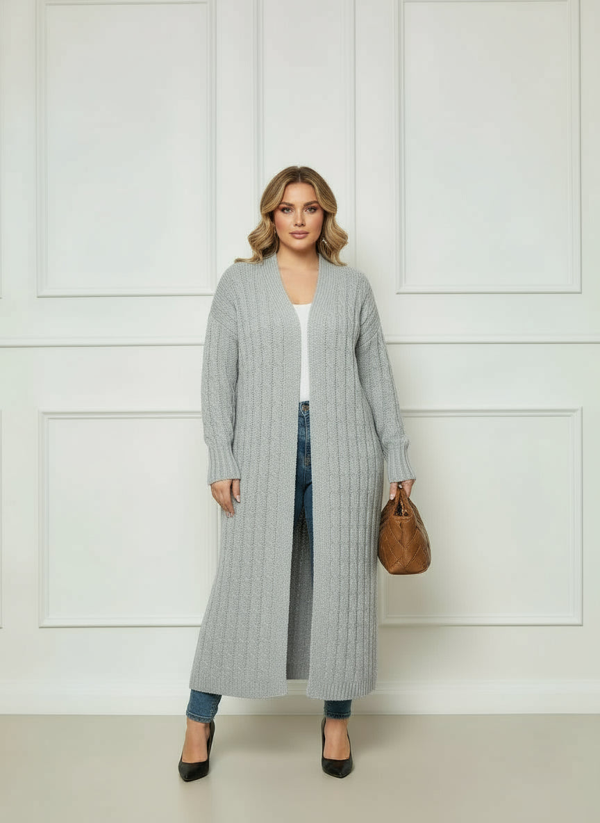 Cardigan long tricoté à poches femme grande taille