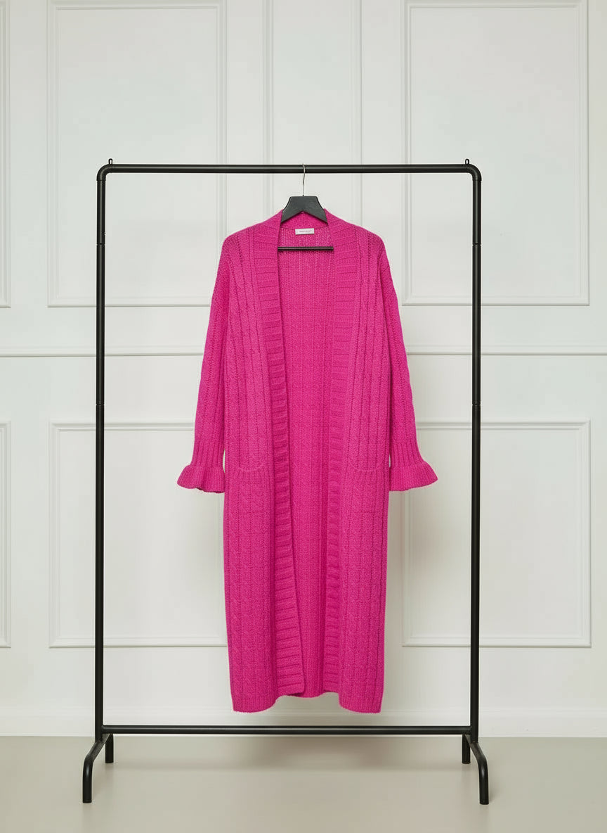 Cardigan long tricoté à poches femme grande taille