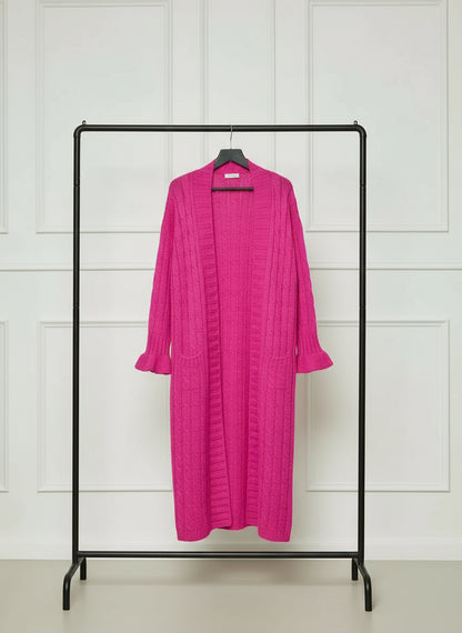 Cardigan long tricoté à poches femme grande taille