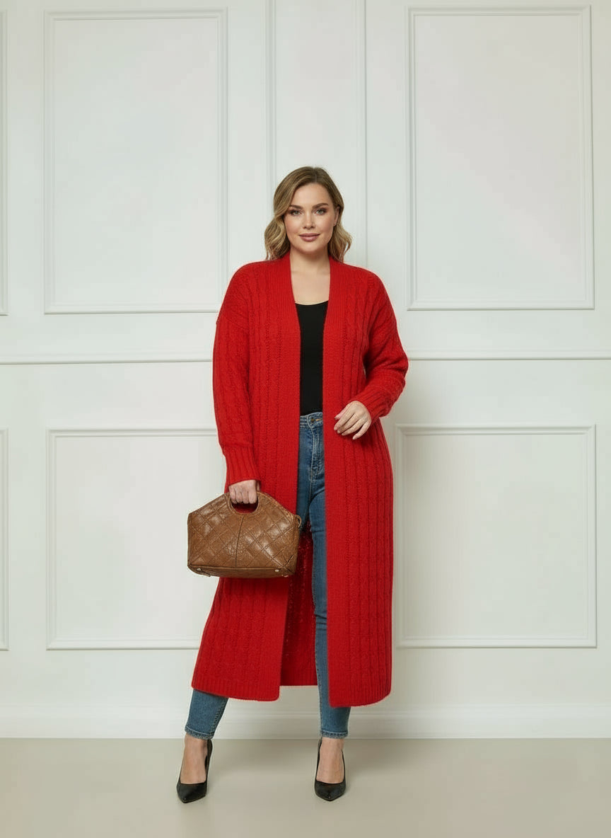 Cardigan long tricoté à poches femme grande taille