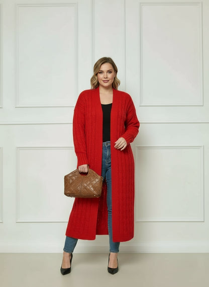 Cardigan long tricoté à poches femme grande taille