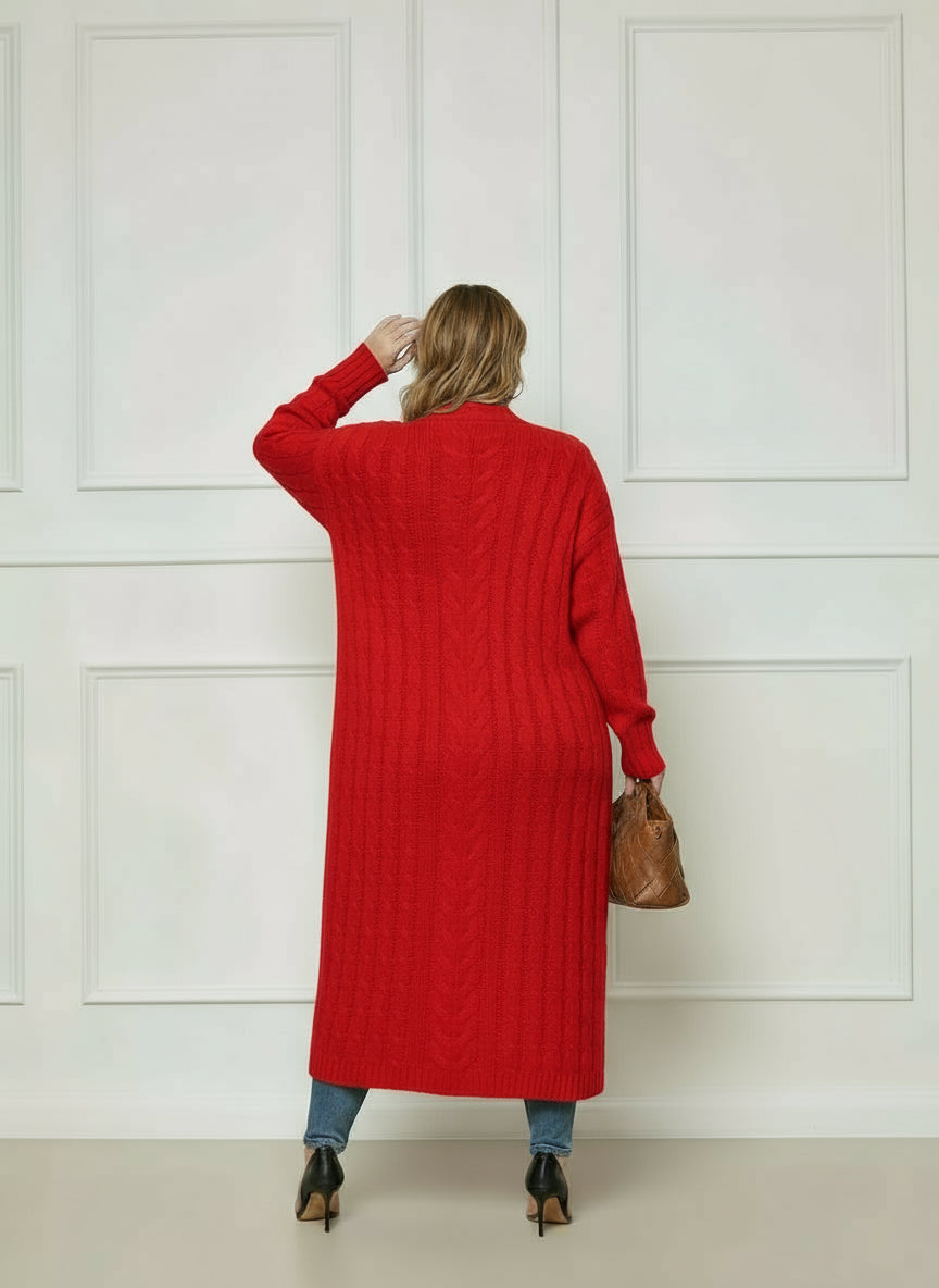 Cardigan long tricoté à poches femme grande taille