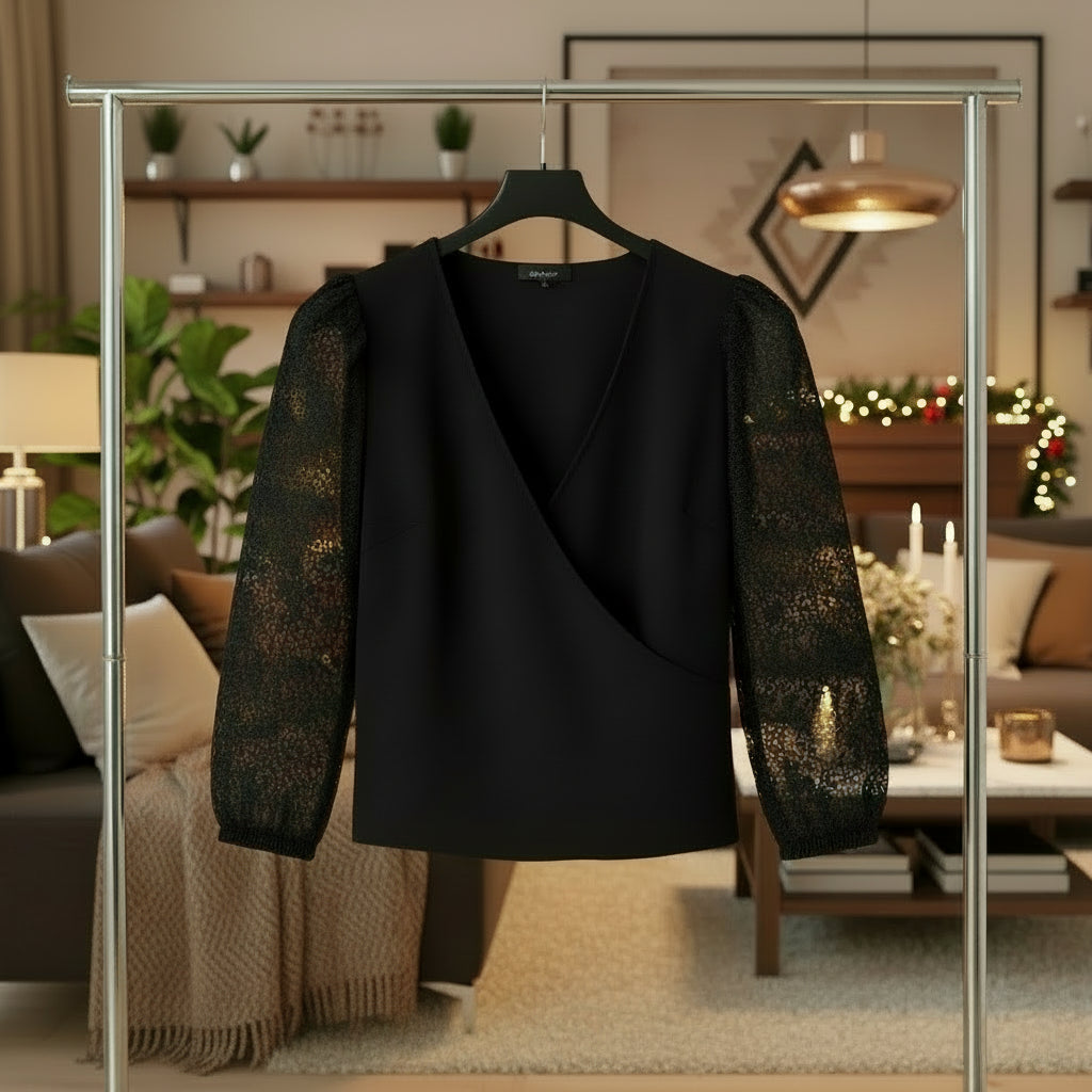 Chemise en dentelle pisse col en V  pour femme grande taille