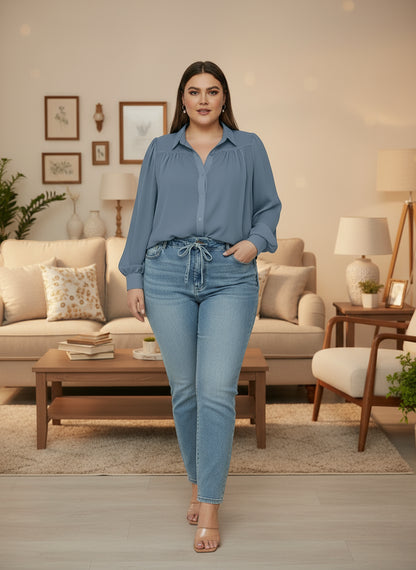 Chemisier à manches lanterne femme grande taille – Élégant et léger