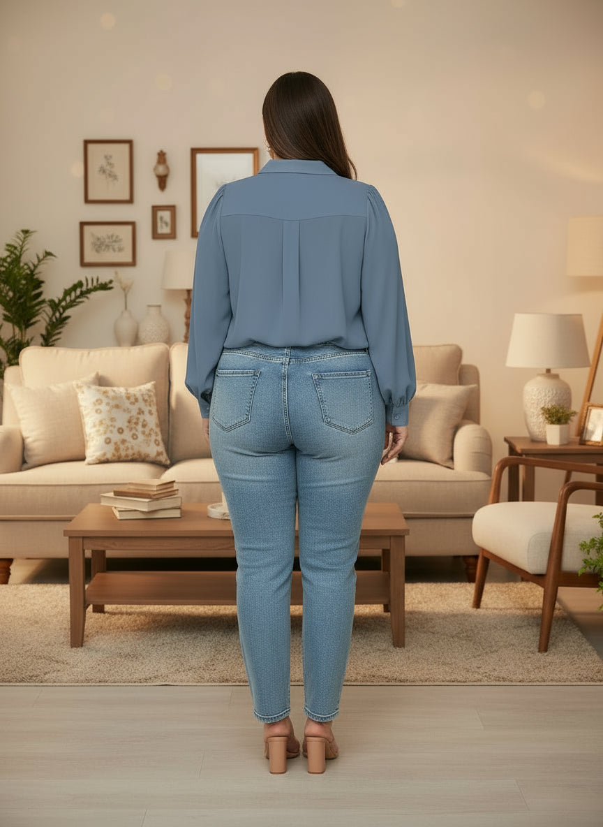 Chemisier à manches lanterne femme grande taille – Élégant et léger