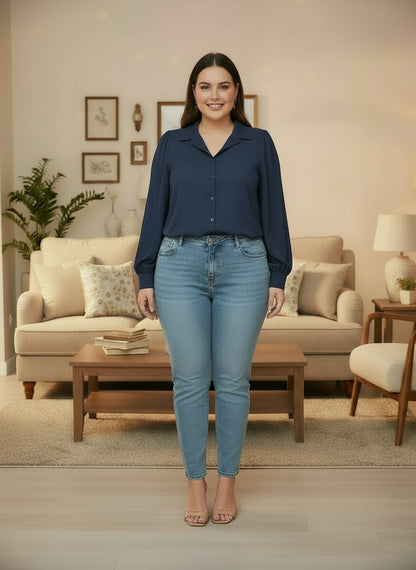 Chemisier à manches lanterne femme grande taille – Élégant et léger