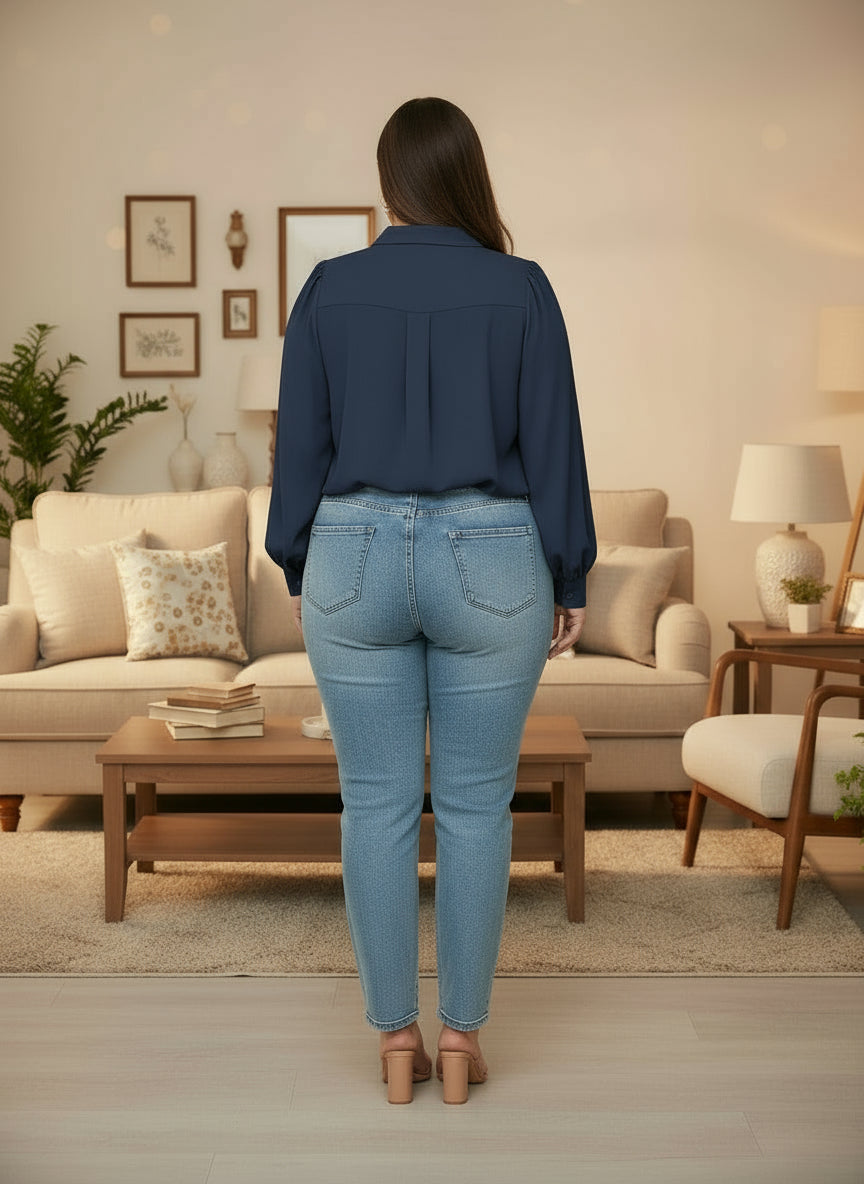 Chemisier à manches lanterne femme grande taille – Élégant et léger