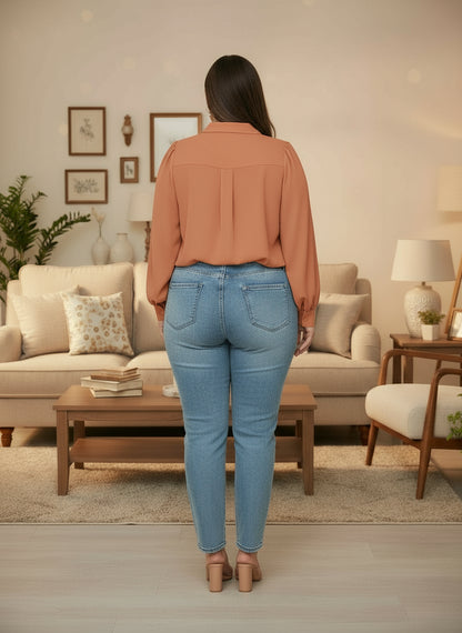 Chemisier à manches lanterne femme grande taille – Élégant et léger