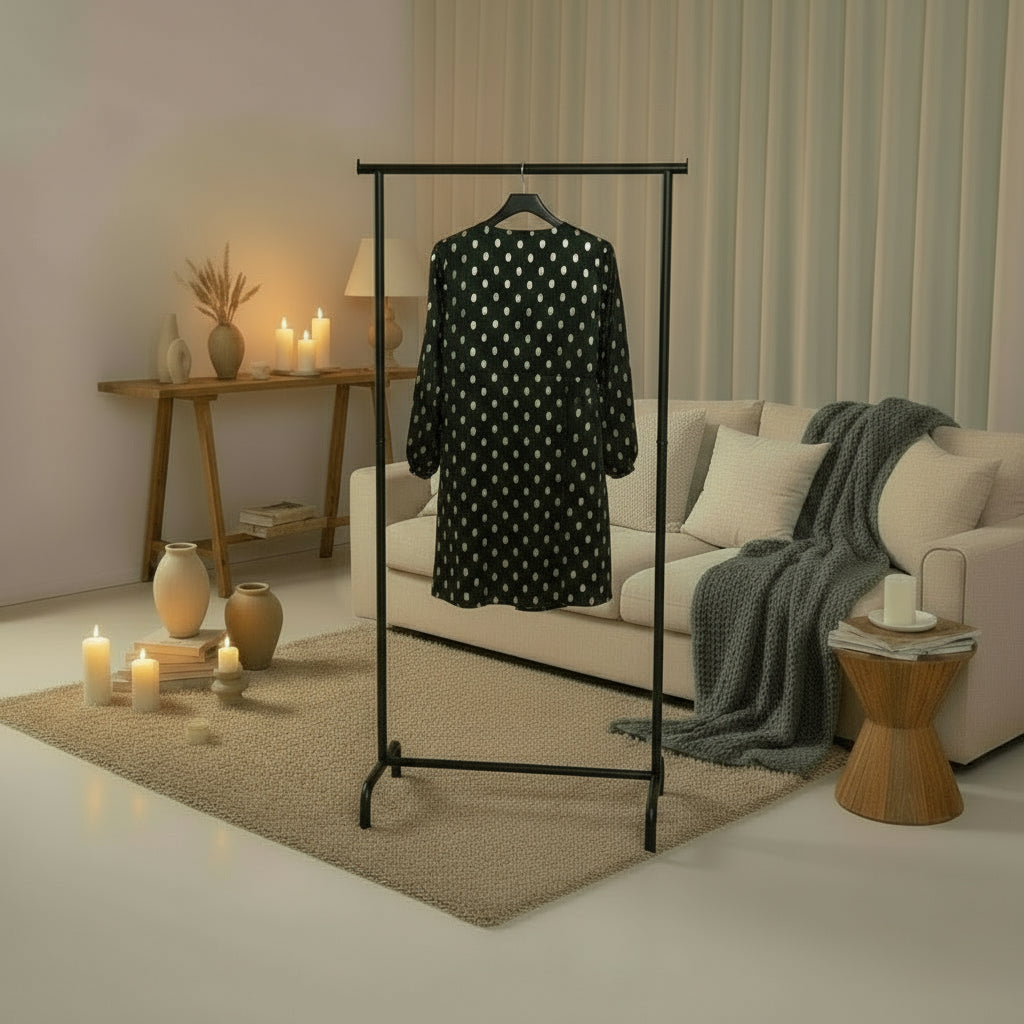 Robe noire à pois dorés manches évasées femme grande taille