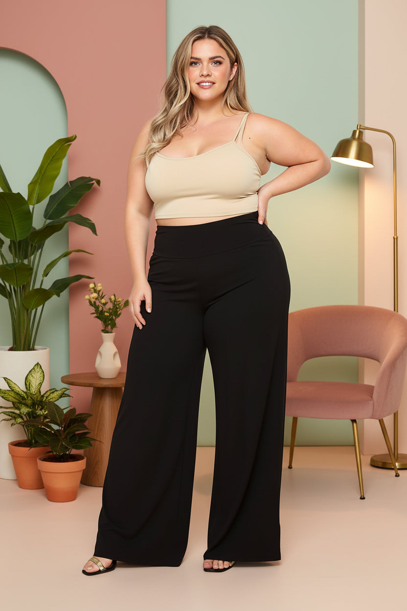 Pantalon décontracté élégant et ample élastique pour femme grande taille