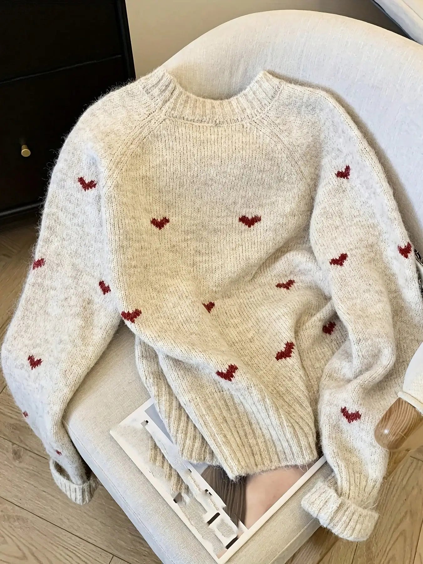 Pull grande taille col rond motif coeur