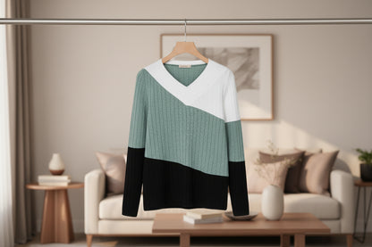 Pull côtelé à col V pour femme grandes tailles