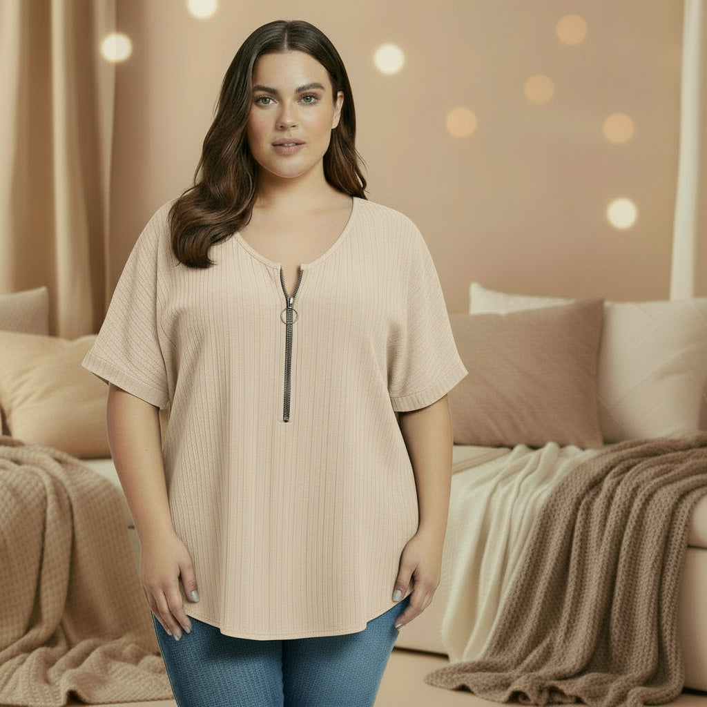 T-shirt zippé col V femme grande taille