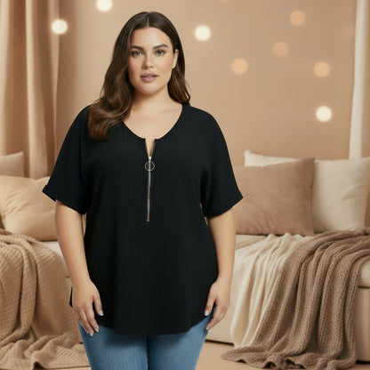 T-shirt zippé col V femme grande taille