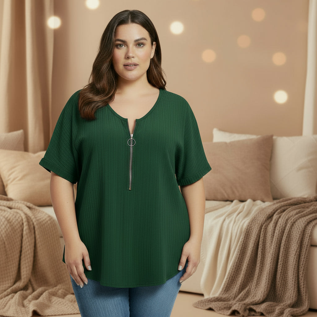 T-shirt zippé col V femme grande taille