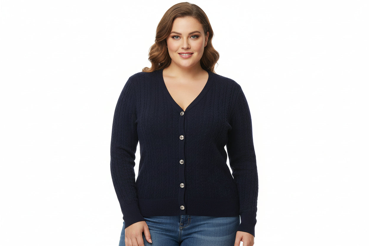 Gilet cardigan à manches longues col en V pour femme grande taille