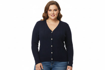 Gilet cardigan à manches longues col en V pour femme grande taille