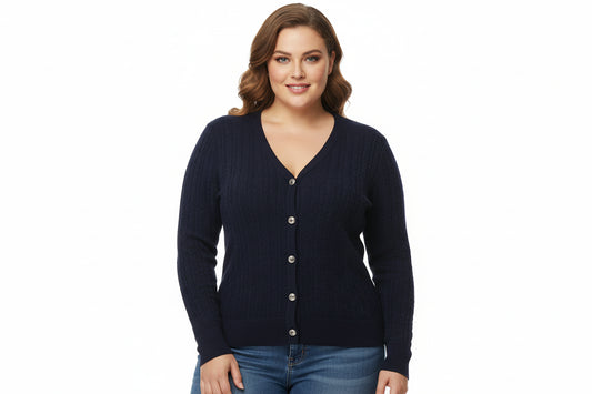 Gilet cardigan à manches longues col en V pour femme grande taille
