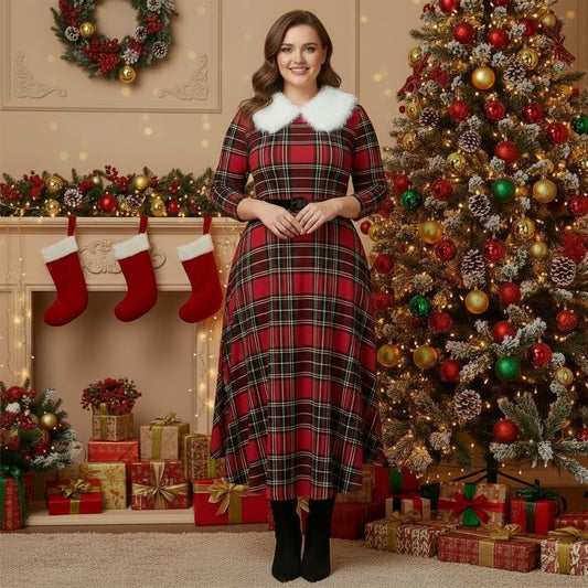 Robe de Noël manches longues femme grande taille