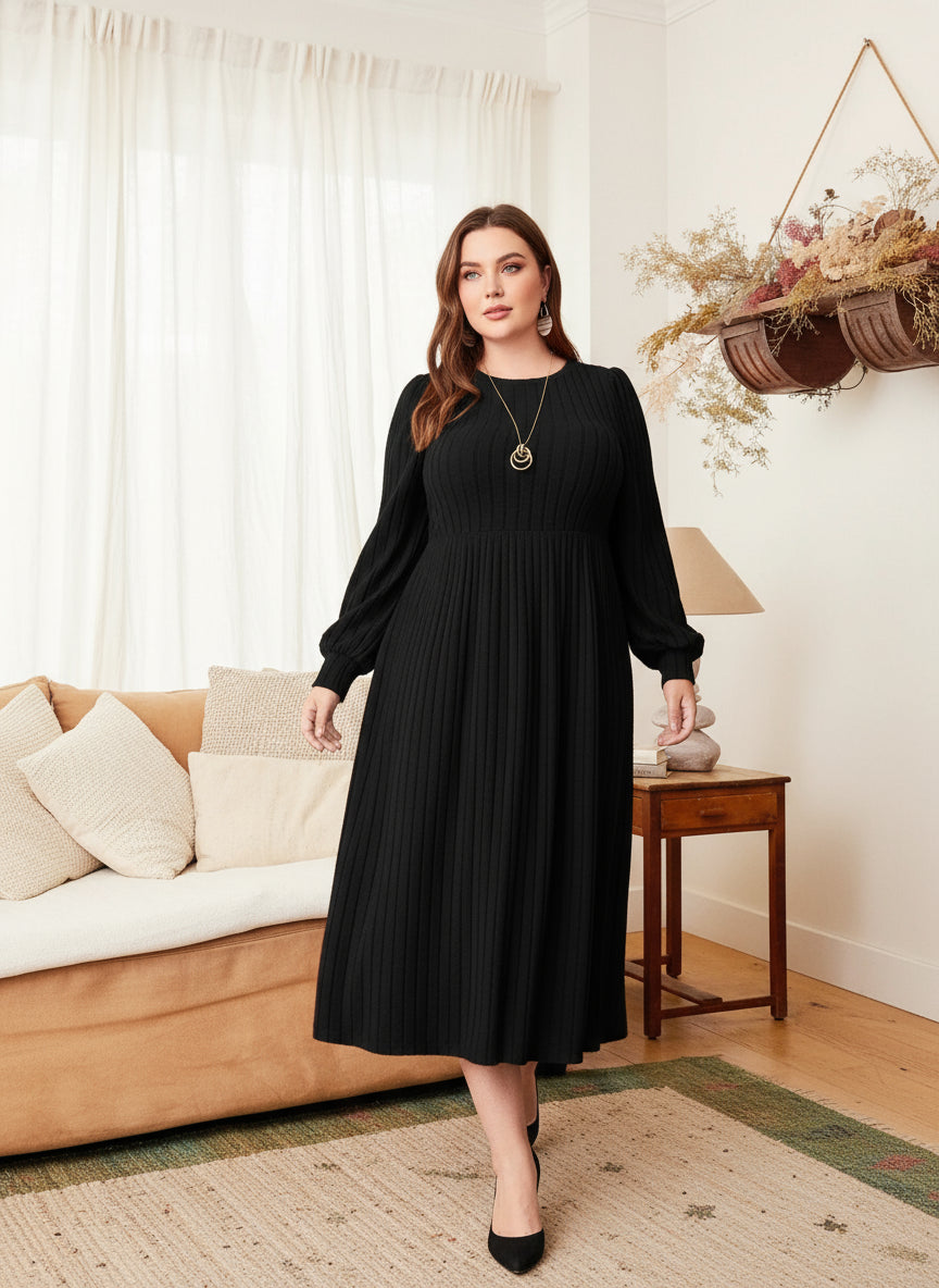 Robe longue à manches lanterne femme grande taille