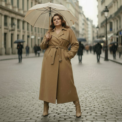Trench long ceinturé grande taille femme